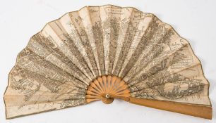 A 19th century box wood and paper fan 'A New & Correct Plan of London', 21cm.