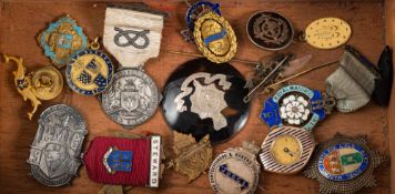 A collection of silver and silver gilt Masonic and other jewels and badges: including a silver and