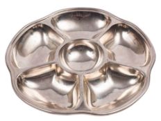 A Clan Line silver plated hors d'oeuvres dish by Mappin and Webb: with company emblem to exterior,
