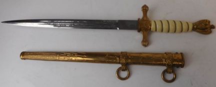 A Third Reich period Kriegsmarine officers dagger,: with 25cm etched blade by Eickhorn, Soligen,