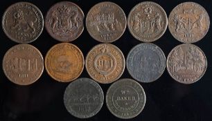 Twelve 19th century 1d tokens: