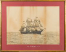 A black and white ship portrait photograph of the Royal Navy Corvette HMS Volage: inscribed to