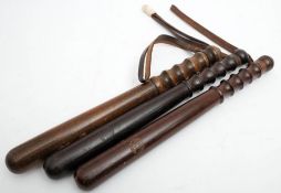 Two Devon Constabulary truncheons: both stamped with King's crown and constabulary,