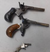 Two vintage blank starting pistols,: (one missing a trigger spring) and a key chain pistol a/f. (3).