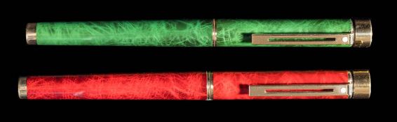 Two Sheaffer Targa fountain pens: one in Laque Garnet Marble Ronce,