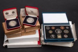 Five £5 coins, 1970/71/86/99 & 04: together with three 1973 proof 50p coins.