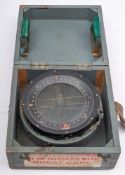 A WWII period Type P10 spit bar compass in wooden case: date stamped to underside of lid' December