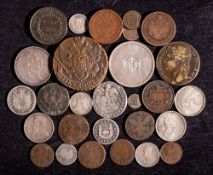 Mixed group of world coins: including 1835 Indian rupee, Italian 1810 three grana,