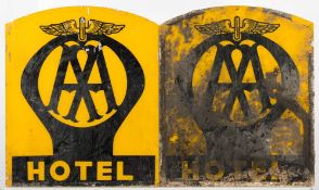 Three mid 20th century 'AA Hotel perspex signs: of arched outline ,