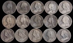A Group of fifteen Victorian halfcrowns comprising a run dated 1887 to 1901 inclusive:(15)