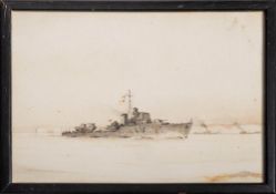 British 20th century school 'HMS Stevenstone':- watercolour, unsigned, 18 x 26cm.