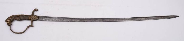 An Imperial German, officers sword: with 77cm etched blade, brass knuckle guard,