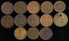 Thirteen mainly 19th century unofficial farthings: