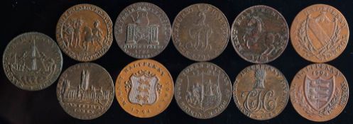 Ten various trade tokens: