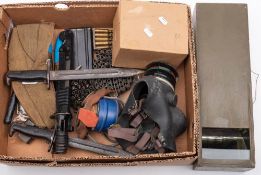 A collection of various militaria: including 2 German bayonets, 2 spike bayonets, a forage cap,