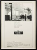 'Manhattan' (1979) Woody Allen, A US Style B one single sheet poster: framed and glazed, 103 x 75cm.