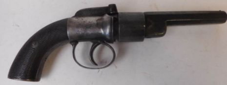 A 19th century transitional percussion six-shot revolver: with 10cm octagonal steel barrel,