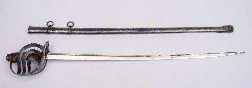 A Continental sword: with 75cm T-shaped blade, triple bar knuckle guard, with wood grip,