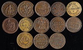 Thirteen 19th century unofficial farthings: