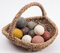 A quantity of carpet bowls: some ribbed, some chequered and some smooth (12).
