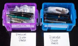 A collection of Parker fountain pen mixed spare parts: comprising barrels and caps.