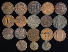 Six 19th century token: three 17th century halfpenny tokens,