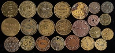 Twenty-three various tokens including pub tokens: