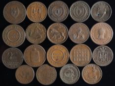 Twenty 19th century halfpenny tokens: