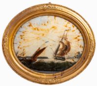 Mid 19th century English School Sailing Ship and a Paddle Steamer,