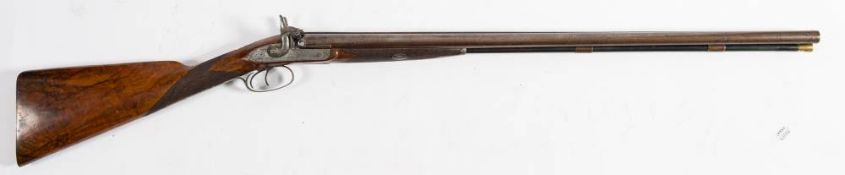 A 19th century 14 bore double barrel muzzle loading sporting shotgun by John Clarke, Newton Abbot,