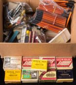 A collection of school dipping ink pens: together with a collection of pen nibs including Hinks,