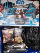 A collection of various Star Wars toys and collectibles: including The Clone Wars ultimate light
