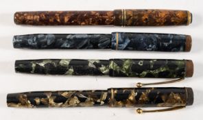 Three Mentmore Auto-Flow fountain pens with Osmi Iridium 14k gold nibs: blue/black marble,