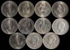 A collection of various crowns: including 1937, 1935 (x2), 1960 (x2),
