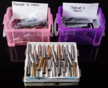 A collection of Parker 51 fountain pen spare parts: comprising barrels, caps and fillers.