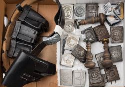 A collection of reproduction German military belt buckles: together with a leather belt with