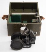 A USAAF A-10 type sextant in fitted case: black v crackle finish frame with illuminated bible,