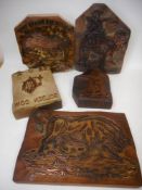 Five assorted wood and copper printing blocks,: various subjects.