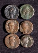 A group of seven Roman copper coins: including Marcus Aurelius, Domitian, Severus Alexander,
