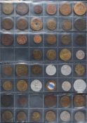 Three sheets containing British and world Exhibition tokens: