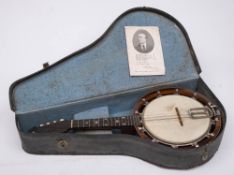 An eight-string Banjolin: with rosewood frame, contained in a fitted case.