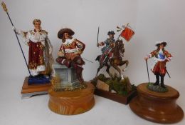 Four resin and white metal large scale hand painted figures,: includes Napoleon in emperor's robes,