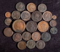 Bay of British copper coins: including 1694 halfpenny and 1798 Isle of Man halfpenny 1786 penny