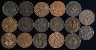 Seventeen various trade tokens: