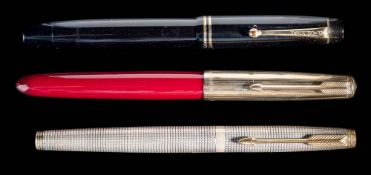 A Parker 51 aerometric fountain pen: burgundy with rolled gold cap,