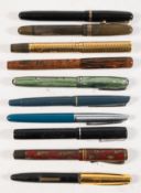 A group of ten vintage fountain pens: including a Swan 'SF2' self -filler by Mabie, Todd & Co Ltd .
