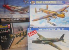 Tamiya, Trumpeter and Revell, four 1/32nd and 1/48th scale construction kits: P51-D Mustang,