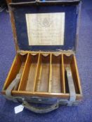 An oak, stitched leather and brass mounted ammunition case: with five compartments,