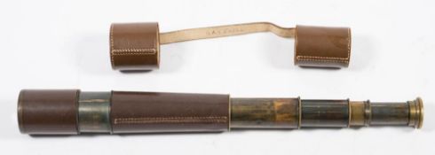 A leather cased four draw brass telescope: unsigned.