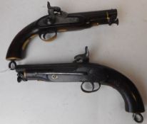A pair of mid 19th century Sea Service percussion pistols: with 15cm steel barrels,